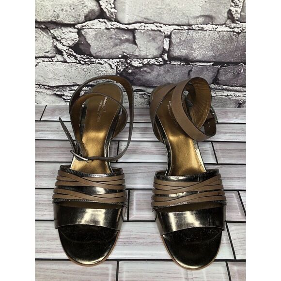 Nanette Lepore Silver Patent Brown Leather Ankle Straps Heels Women Sz 38EU/7.5M - Picture 16 of 16